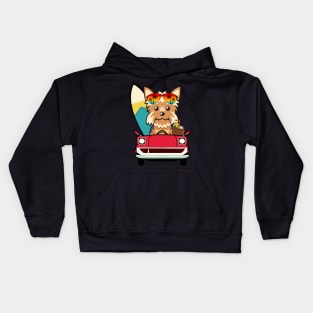 Funny Yorkshire terrier driving a car Kids Hoodie